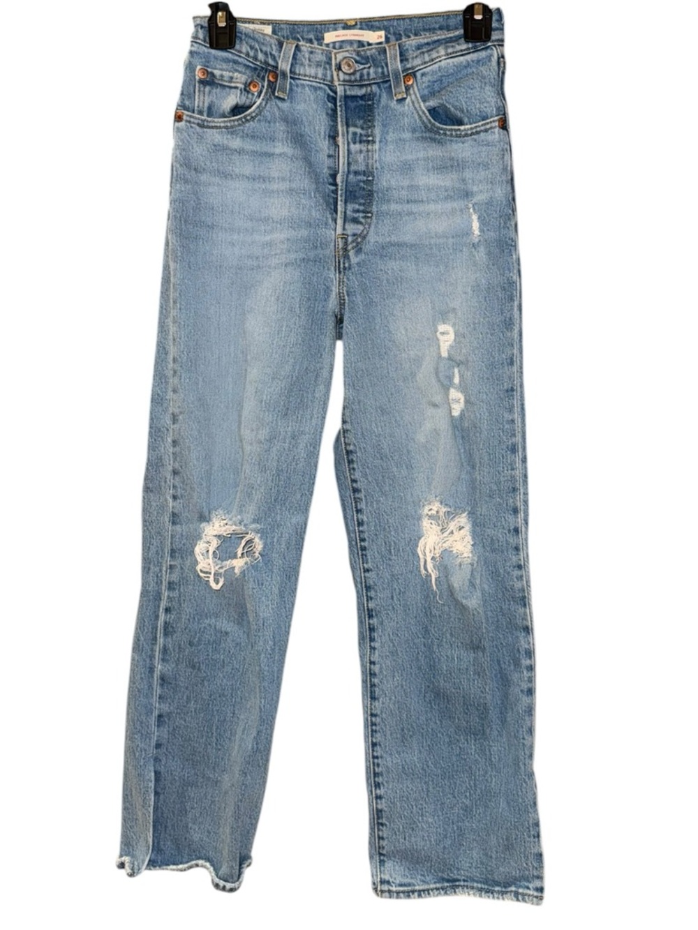 LEVI’S Ribcage Straight High Rise Blue Distressed Women’s Straight Leg Jeans 26